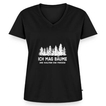 Ich mag Bäume die halten die Fresse - Sprüche - Frauen Premium Bio T-Shirt mit V-Ausschnitt - Schwarz - Vorne - AI Model Female 172 light (172cm)