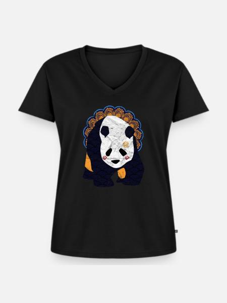 Globaler Nomadenpanda - Frauen Premium Bio T-Shirt mit V-Ausschnitt - Schwarz