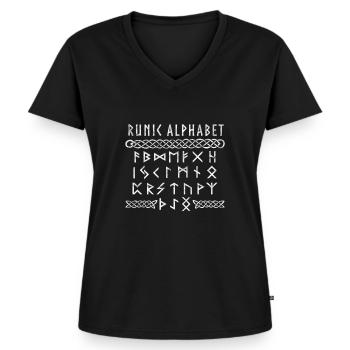 Nordische Rune Wikinger - Frauen Premium Bio T-Shirt mit V-Ausschnitt - Schwarz - Vorne - AI Model Female 172 light (172cm)
