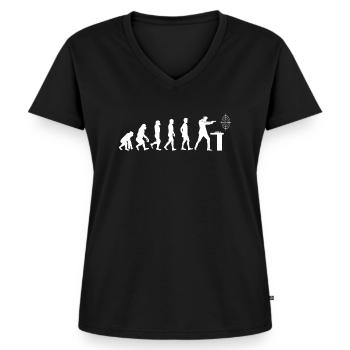 Sportschießen Schießsport Shirt Geschenk Evolution - Frauen Premium Bio T-Shirt mit V-Ausschnitt - Schwarz - Vorne - AI Model Female 172 light (172cm)