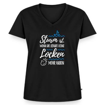 Sturm ist, wenn die Schafe keine Locken mehr haben - Frauen Premium Bio T-Shirt mit V-Ausschnitt - Schwarz - Vorne - AI Model Female 172 light (172cm)