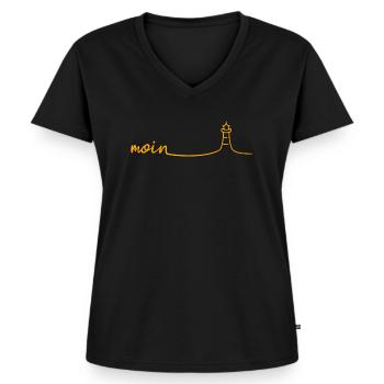 Moin Leuchtturm - Frauen Premium Bio T-Shirt mit V-Ausschnitt - Schwarz - Vorne - AI Model Female 172 light (172cm)