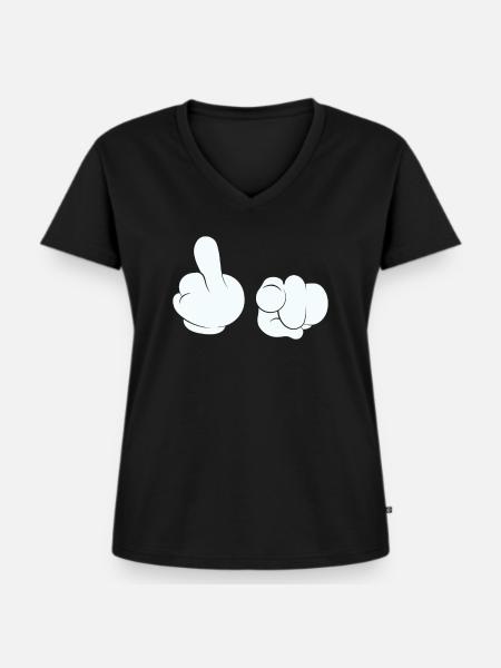 Fick dich Stinkefinger Mittelfinger - Frauen Premium Bio T-Shirt mit V-Ausschnitt - Schwarz