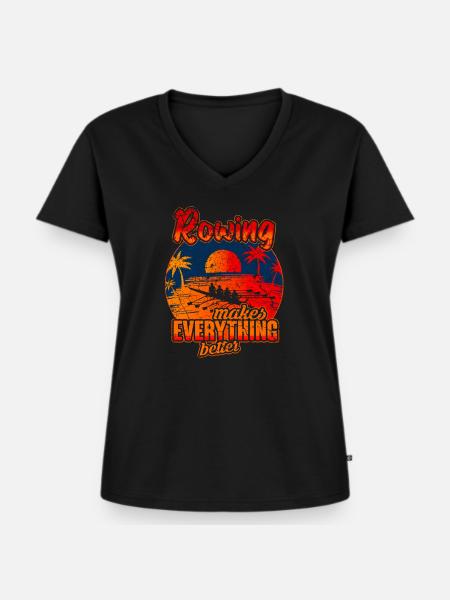 Rudern Ruderer Ruderboot - Frauen Premium Bio T-Shirt mit V-Ausschnitt - Schwarz