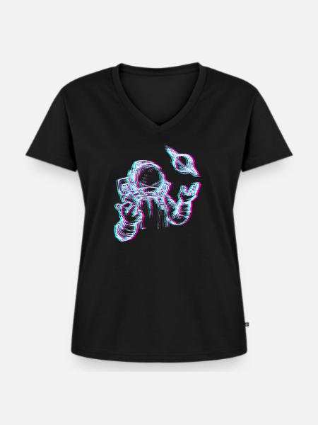 Glitch Astronaut im Weltall - Frauen Premium Bio T-Shirt mit V-Ausschnitt - Schwarz