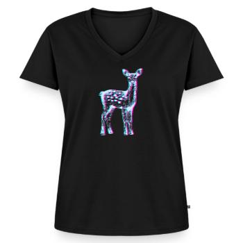 Reh in Neon Glitch - Frauen Premium Bio T-Shirt mit V-Ausschnitt - Schwarz - Vorne - AI Model Female 172 light (172cm)