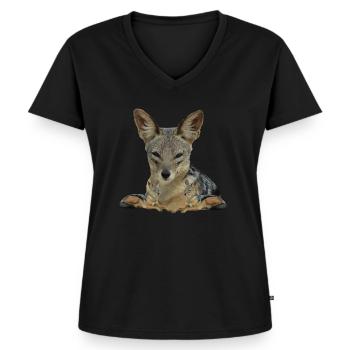 Schakal - Wildtiere - Safari - Afrika - Savanne - Frauen Premium Bio T-Shirt mit V-Ausschnitt - Schwarz - Vorne - AI Model Female 172 light (172cm)