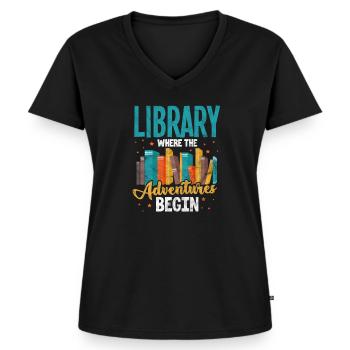 Bibliothek Bücher Lesen Buch Leseratte Geschenk - Frauen Premium Bio T-Shirt mit V-Ausschnitt - Schwarz - Vorne - AI Model Female 172 light (172cm)