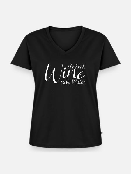 Save water drink wine - Frauen Premium Bio T-Shirt mit V-Ausschnitt - Schwarz