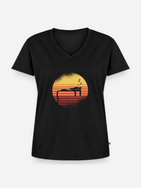 Schwarze Katze - Frauen Premium Bio T-Shirt mit V-Ausschnitt - Schwarz