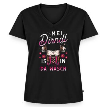 Mei Dirdnl is in da wäsch - Frauen Premium Bio T-Shirt mit V-Ausschnitt - Schwarz - Vorne - AI Model Female 172 light (172cm)