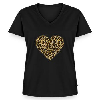 Herz Leoparden - Frauen Premium Bio T-Shirt mit V-Ausschnitt - Schwarz - Vorne - AI Model Female 172 light (172cm)