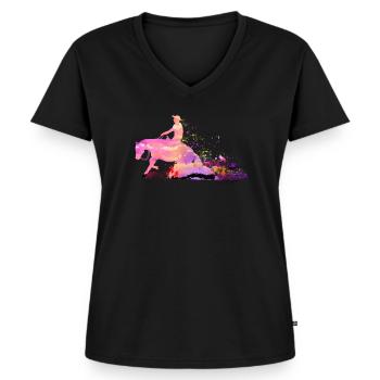 Reining Westernreiten Pferdeflüsterer Slidingstop - Frauen Premium Bio T-Shirt mit V-Ausschnitt - Schwarz - Vorne - AI Model Female 172 light (172cm)