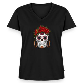 Dia De Los Muertos Tête de mort Mexique Cadeau - T-shirt encolure en V Premium bio Femme - noir - Devant - AI Model Female 172 light (172cm)