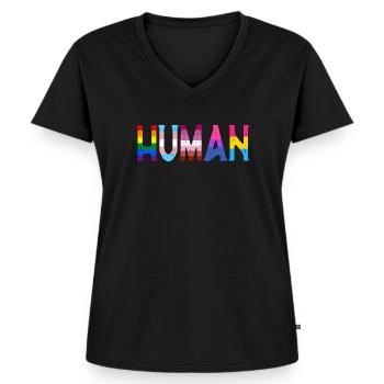 Menschliche LGBTQ-Flagge - LGBTQ - Frauen Premium Bio T-Shirt mit V-Ausschnitt - Schwarz - Vorne - AI Model Female 172 light (172cm)