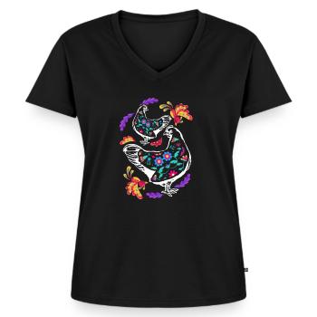 Bunte Hühner - Frauen Premium Bio T-Shirt mit V-Ausschnitt - Schwarz - Vorne - AI Model Female 172 light (172cm)