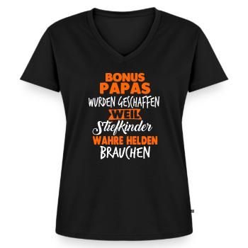 Stiefvater Held Stiefkinder Vatertag - Frauen Premium Bio T-Shirt mit V-Ausschnitt - Schwarz - Vorne - AI Model Female 172 light (172cm)