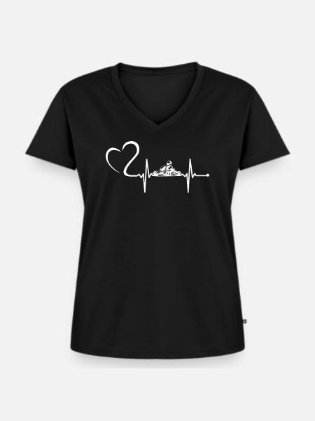 Kart Rennfahrer Herzschlag - Frauen Premium Bio T-Shirt mit V-Ausschnitt - Schwarz