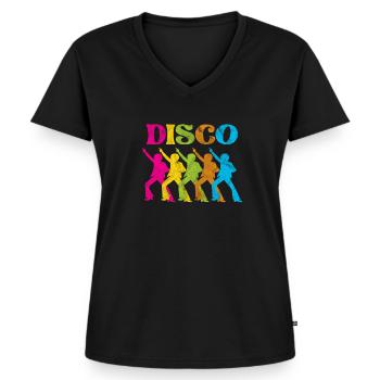 Disco - Frauen Premium Bio T-Shirt mit V-Ausschnitt - Schwarz - Vorne - AI Model Female 172 light (172cm)