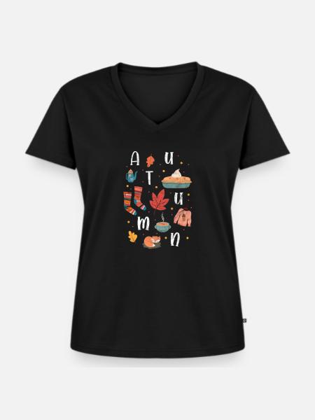 Herbst - Frauen Premium Bio T-Shirt mit V-Ausschnitt - Schwarz