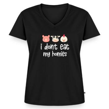 Vegan Vegan Vegan VeganIsme Droits des animaux Cadeau - T-shirt encolure en V Premium bio Femme - noir - Devant - AI Model Female 172 light (172cm)