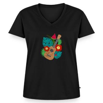Ukulele - Frauen Premium Bio T-Shirt mit V-Ausschnitt - Schwarz - Vorne - AI Model Female 172 light (172cm)