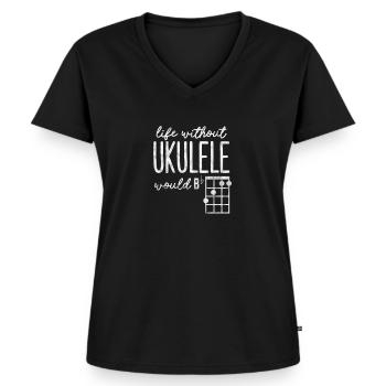 Ukulele - Frauen Premium Bio T-Shirt mit V-Ausschnitt - Schwarz - Vorne - AI Model Female 172 light (172cm)