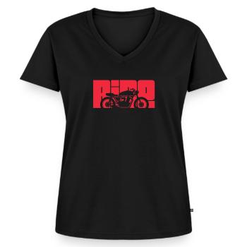 Biker - Frauen Premium Bio T-Shirt mit V-Ausschnitt - Schwarz - Vorne - AI Model Female 172 light (172cm)