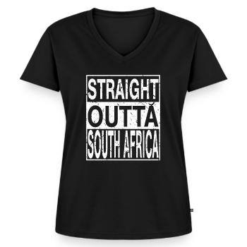 Südafrika Straight outta Südafrika - Frauen Premium Bio T-Shirt mit V-Ausschnitt - Schwarz - Vorne - AI Model Female 172 light (172cm)