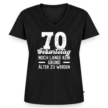 70 Geburtstag - Lange Kein Grund Älter Zu Werden - Frauen Premium Bio T-Shirt mit V-Ausschnitt - Schwarz - Vorne - AI Model Female 172 light (172cm)