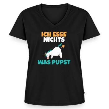 Ich esse nichts was pupst Veganer und Vegetarier - Frauen Premium Bio T-Shirt mit V-Ausschnitt - Schwarz - Vorne - AI Model Female 172 light (172cm)