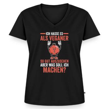 Veganer Vegan - Frauen Premium Bio T-Shirt mit V-Ausschnitt - Schwarz - Vorne - AI Model Female 172 light (172cm)