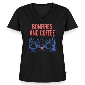 Feux de joie et café Camping Amateur de café Camper - T-shirt encolure en V Premium bio Femme - noir - Devant - AI Model Female 172 light (172cm)
