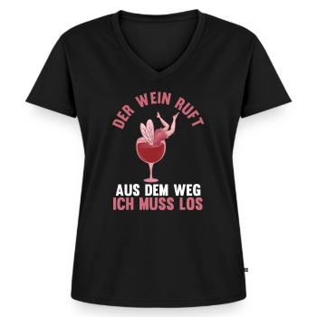 Der Wein ruft aus dem Weg ich muss los - Frauen Premium Bio T-Shirt mit V-Ausschnitt - Schwarz - Vorne - AI Model Female 172 light (172cm)