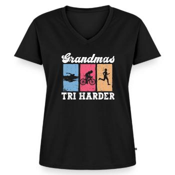 Grandmas Tri Harder - Triathlon Women Grandma - Women's Premium Organic V-neck T-shirt - black - Front - AI Model Female 172 light (172cm)