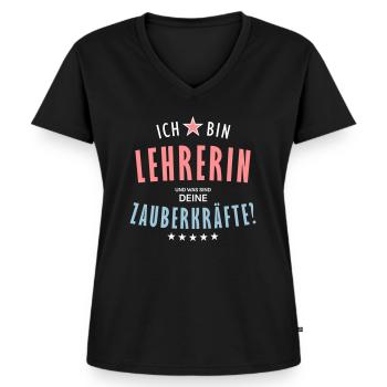 Lehrerin Beruf - Geschenk - Frauen Premium Bio T-Shirt mit V-Ausschnitt - Schwarz - Vorne - AI Model Female 172 light (172cm)
