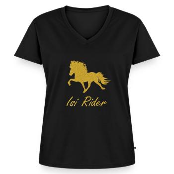 Islandpferd Isi Rider - Frauen Premium Bio T-Shirt mit V-Ausschnitt - Schwarz - Vorne - AI Model Female 172 light (172cm)
