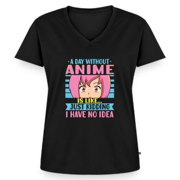 Anime Girl Manga Eyes Un jour sans anime - T-shirt encolure en V Premium bio Femme - noir - Devant - AI Model Female 172 light (172cm)
