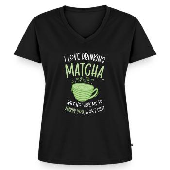 Matcha Lover Wedding Matcha Tea Pick Up Lines - Women's Premium Organic V-neck T-shirt - black - Front - AI Model Female 172 light (172cm)