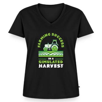 Landwirtschaftsspiele Simulation Videospiele - Frauen Premium Bio T-Shirt mit V-Ausschnitt - Schwarz - Vorne - AI Model Female 172 light (172cm)