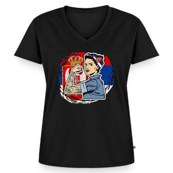 Serbe Serbisches Serbien Serbin - Frauen Premium Bio T-Shirt mit V-Ausschnitt - Schwarz - Vorne - AI Model Female 172 light (172cm)