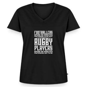 Rugby - Frauen Premium Bio T-Shirt mit V-Ausschnitt - Schwarz - Vorne - AI Model Female 172 light (172cm)