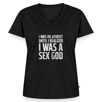 Ateistisk ateism Anti Religion Gud Gåva - Ekologisk premium-T-shirt med V-ringning dam - svart - Fram - AI Model Female 172 light (172cm)