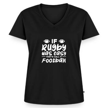 Rugby - Frauen Premium Bio T-Shirt mit V-Ausschnitt - Schwarz - Vorne - AI Model Female 172 light (172cm)