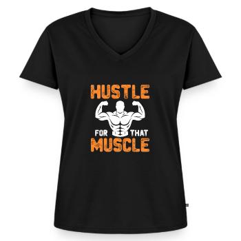 Bodybuilder Body Building Fitness Gym Cadeau - T-shirt encolure en V Premium bio Femme - noir - Devant - AI Model Female 172 light (172cm)