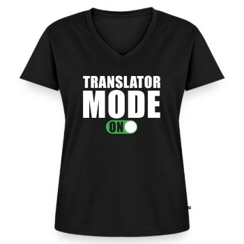 Übersetzer Modus an Lustig Translator Geschenk - Frauen Premium Bio T-Shirt mit V-Ausschnitt - Schwarz - Vorne - AI Model Female 172 light (172cm)