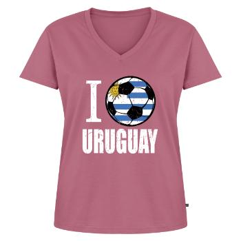 Uruguay Fußball - Frauen Premium Bio T-Shirt mit V-Ausschnitt - Mauve - Vorne - AI Model Female 172 dark (172cm)