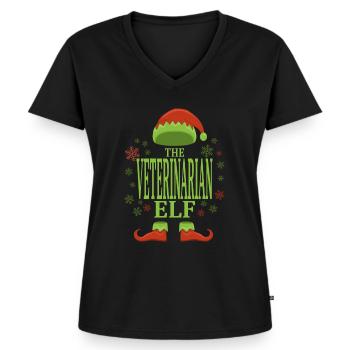 Weterynarz Christmas Elf - Ekologiczna damska koszulka z dekoltem w serek Premium - czarny - Przód - AI Model Female 172 light (172cm)