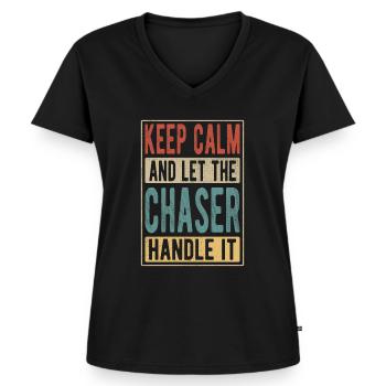 Verfolger Retro Geschenk - Frauen Premium Bio T-Shirt mit V-Ausschnitt - Schwarz - Vorne - AI Model Female 172 light (172cm)