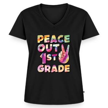 Peace Out 1. Klasse Letzter Schultag - Frauen Premium Bio T-Shirt mit V-Ausschnitt - Schwarz - Vorne - AI Model Female 172 light (172cm)